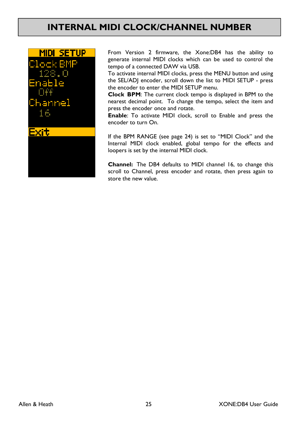 Internal midi clock/channel number | Allen&Heath XONE DB4 User Manual | Page 25 / 49