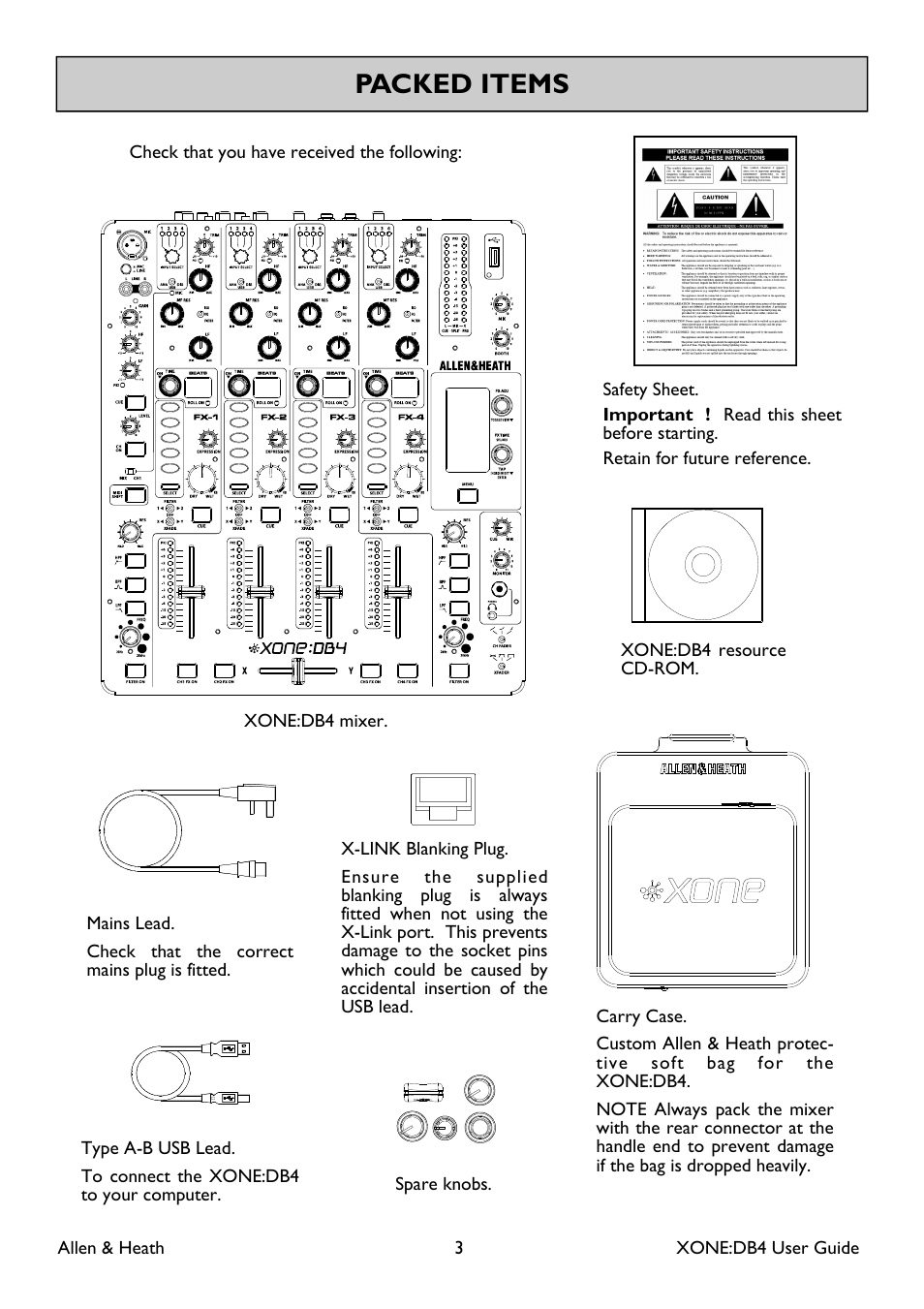 Packed items | Allen&Heath XONE DB4 User Manual | Page 3 / 49