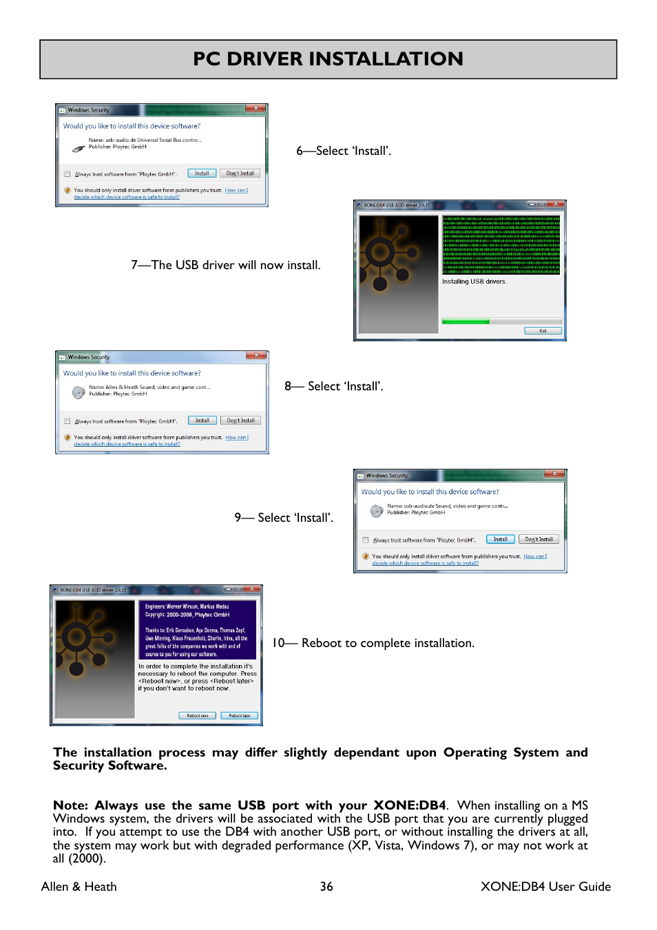 Pc driver installation | Allen&Heath XONE DB4 User Manual | Page 36 / 49