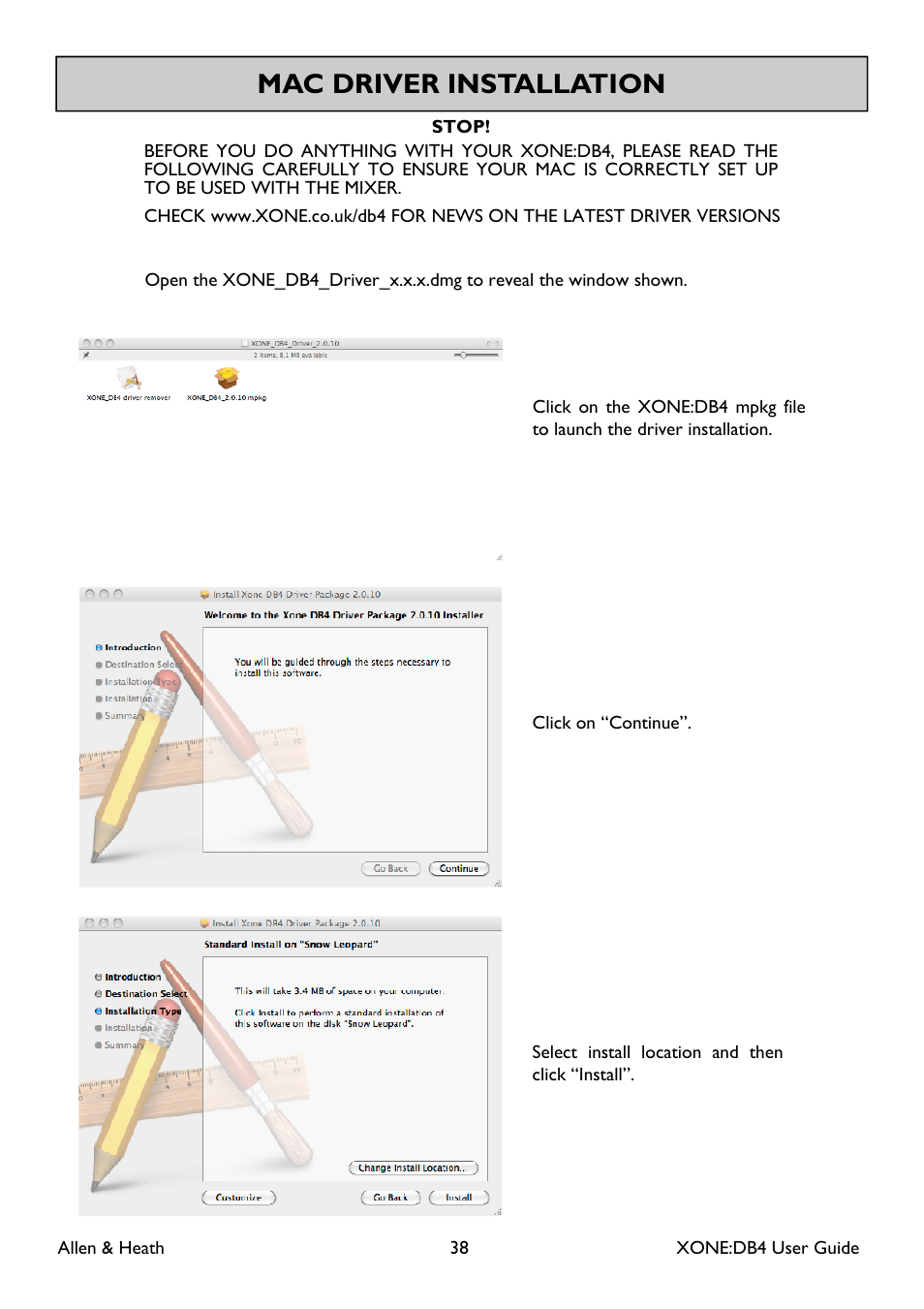 Mac driver installation | Allen&Heath XONE DB4 User Manual | Page 38 / 49