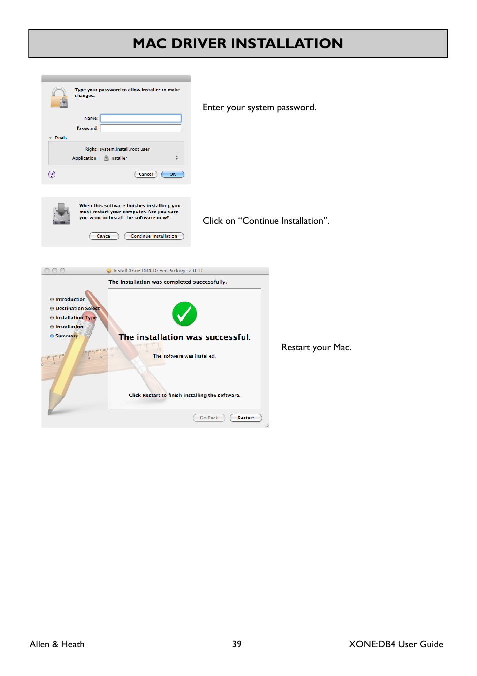 Mac driver installation | Allen&Heath XONE DB4 User Manual | Page 39 / 49