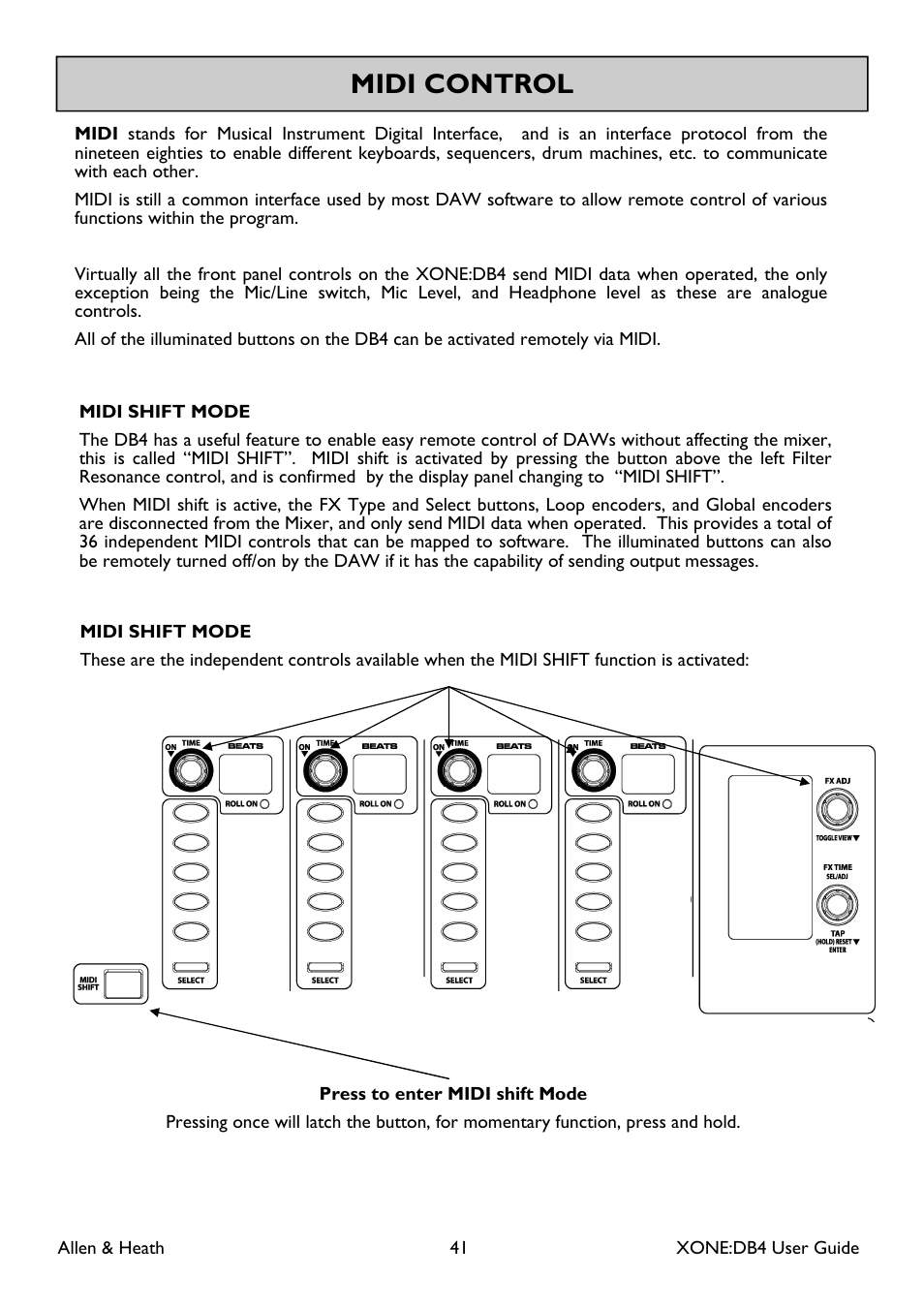 Midi control | Allen&Heath XONE DB4 User Manual | Page 41 / 49