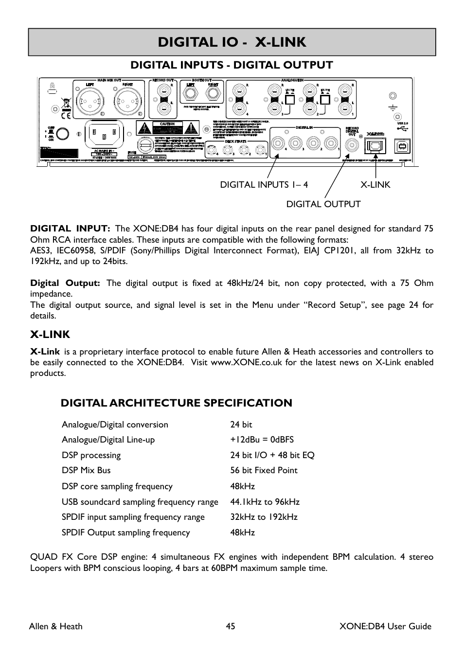 Digital io - x-link | Allen&Heath XONE DB4 User Manual | Page 45 / 49