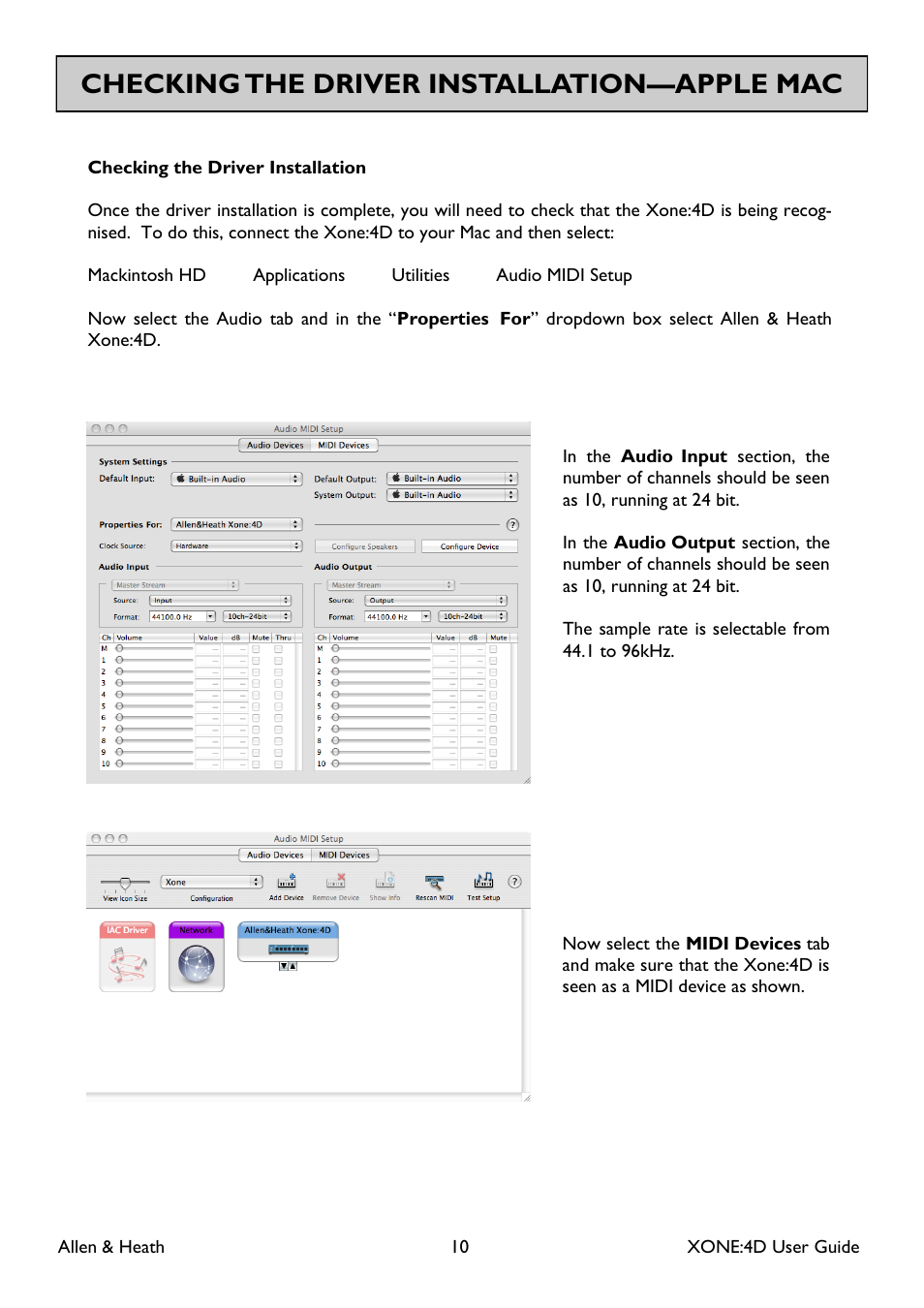 Checking the driver installation—apple mac | Allen&Heath XONE 4D User Manual | Page 10 / 48