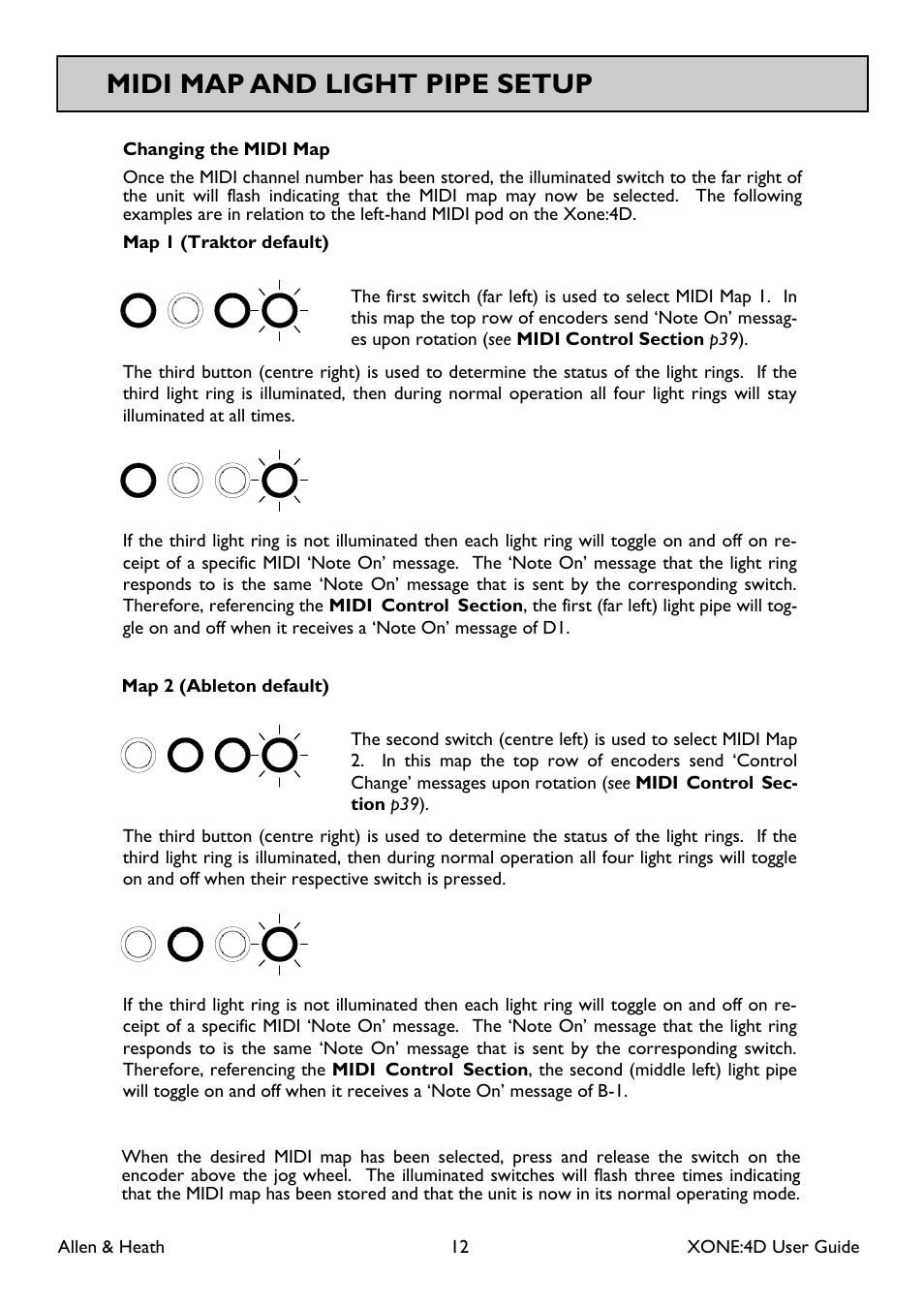 Midi map and light pipe setup | Allen&Heath XONE 4D User Manual | Page 12 / 48