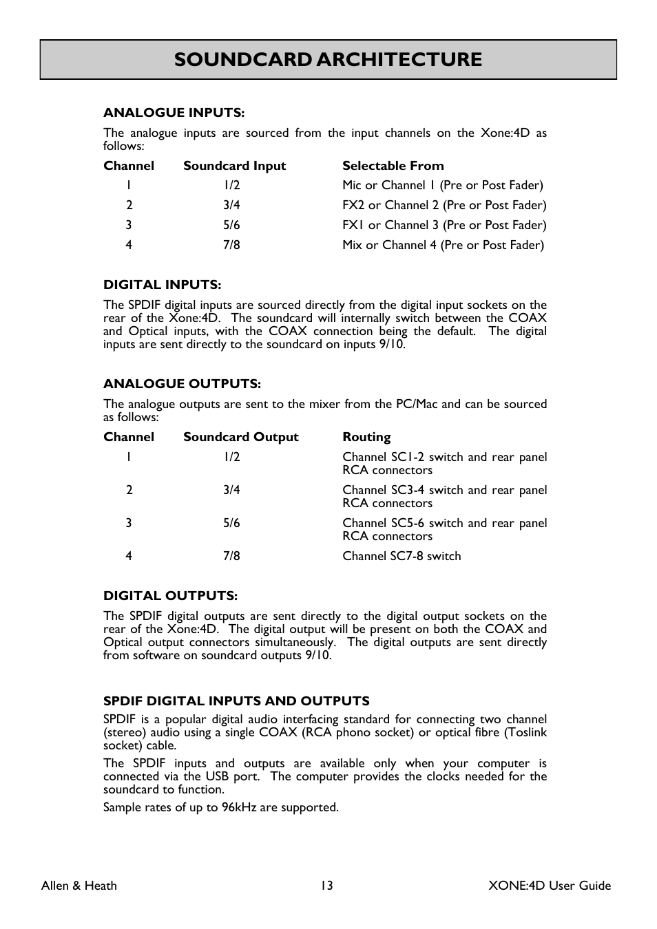 Soundcard architecture | Allen&Heath XONE 4D User Manual | Page 13 / 48