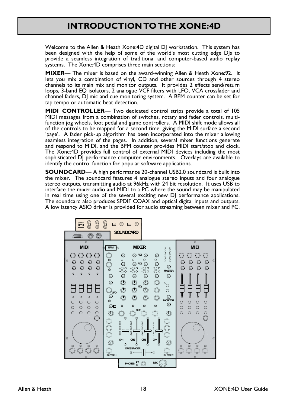 Introduction to the xone:4d, Allen & heath 18 xone:4d user guide | Allen&Heath XONE 4D User Manual | Page 18 / 48