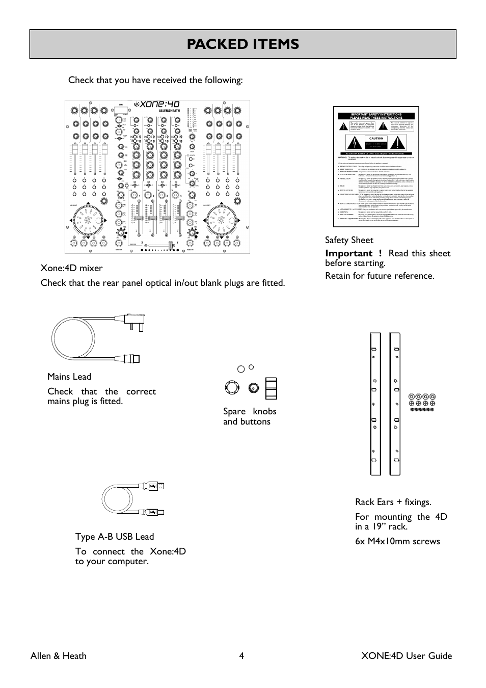 Packed items | Allen&Heath XONE 4D User Manual | Page 4 / 48
