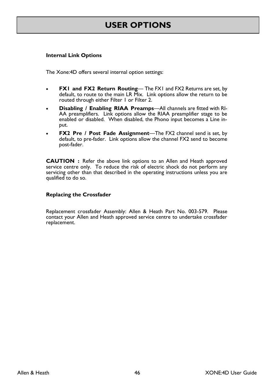 User options | Allen&Heath XONE 4D User Manual | Page 46 / 48