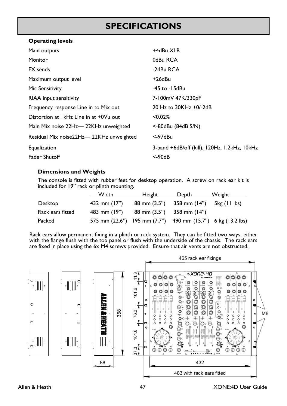 Specifications | Allen&Heath XONE 4D User Manual | Page 47 / 48