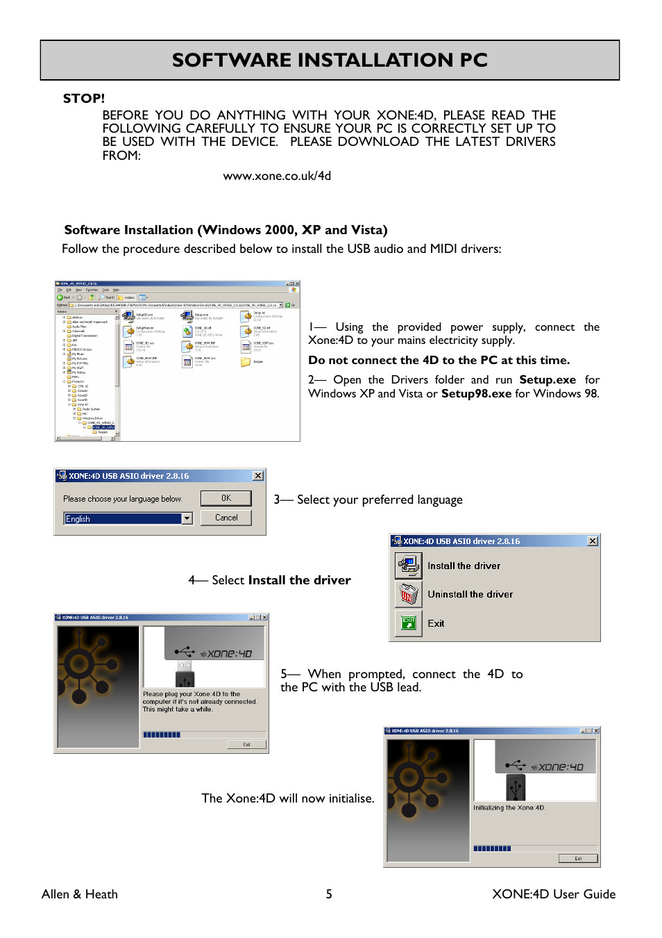 Software installation pc | Allen&Heath XONE 4D User Manual | Page 5 / 48