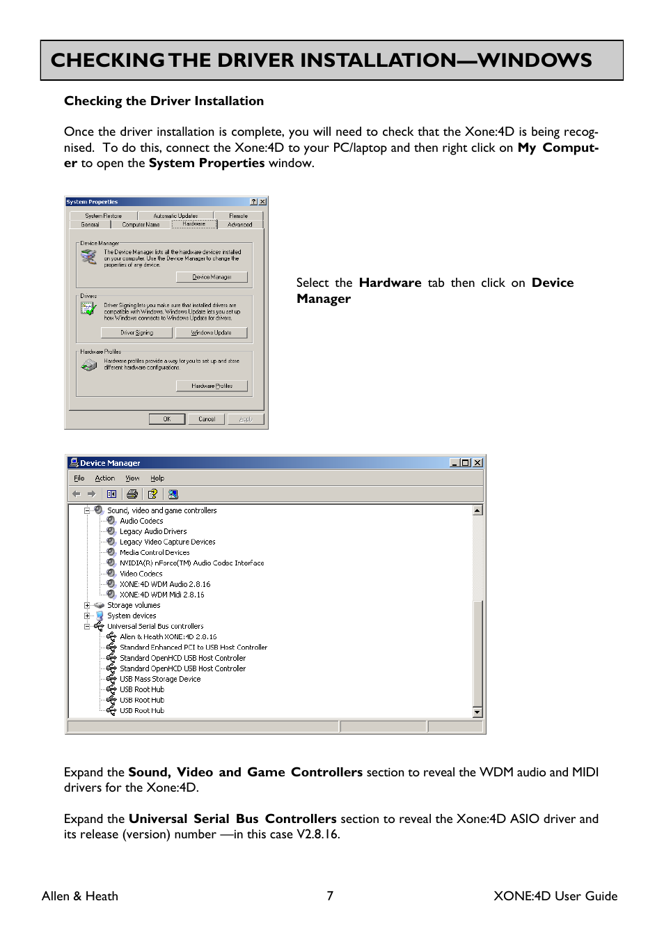 Checking the driver installation—windows | Allen&Heath XONE 4D User Manual | Page 7 / 48