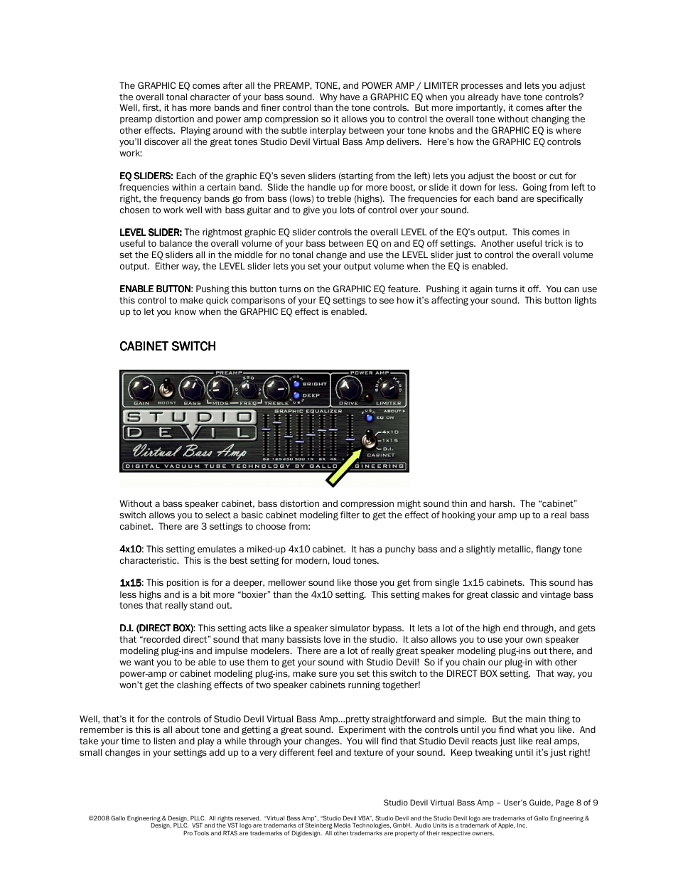 Cabinet switch | Studio Devil Virtual Bass Amp (Version 1.0, November 2008) User Manual | Page 8 / 9