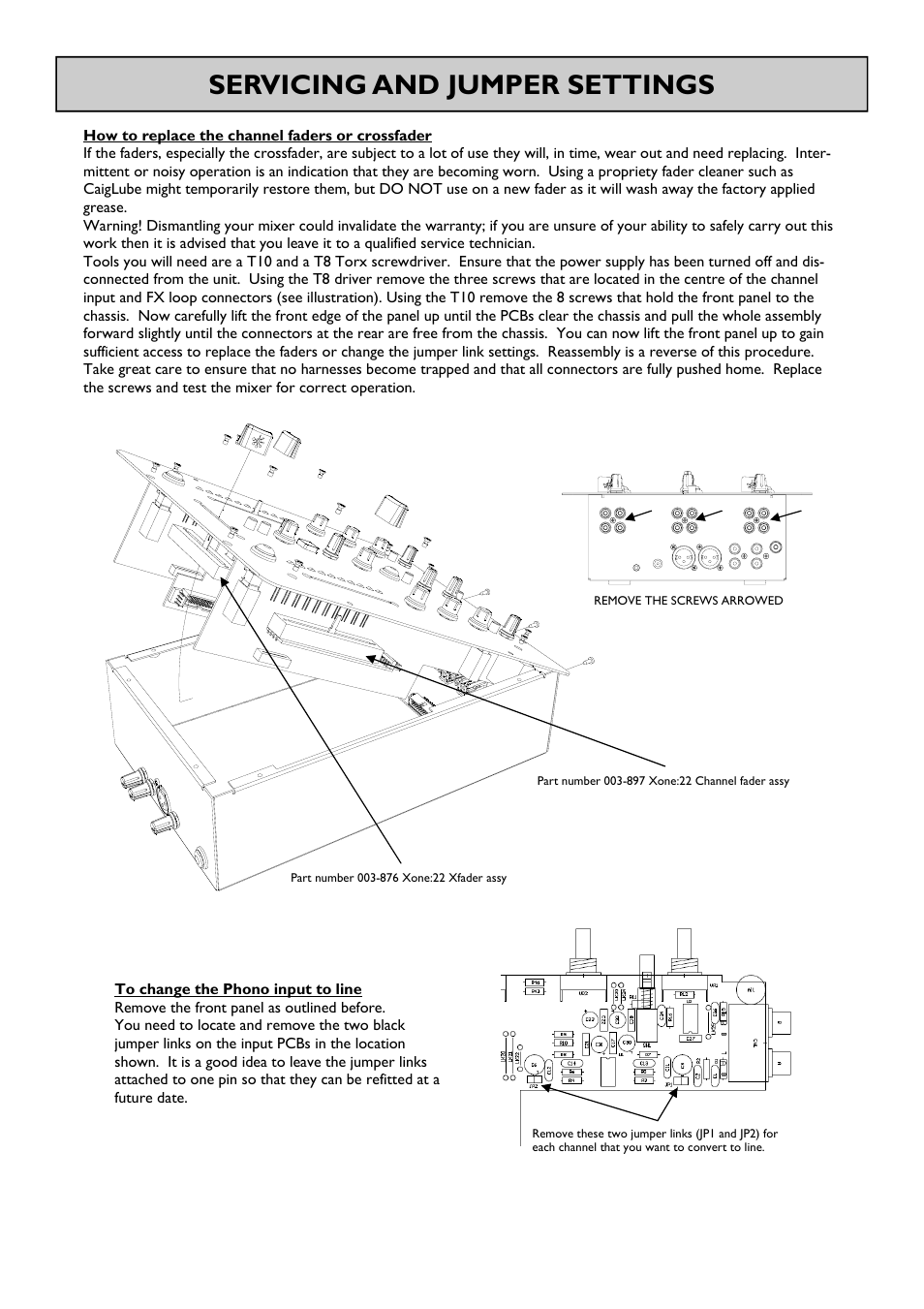 Servicing and jumper settings | Allen&Heath XONE 22 User Manual | Page 15 / 24