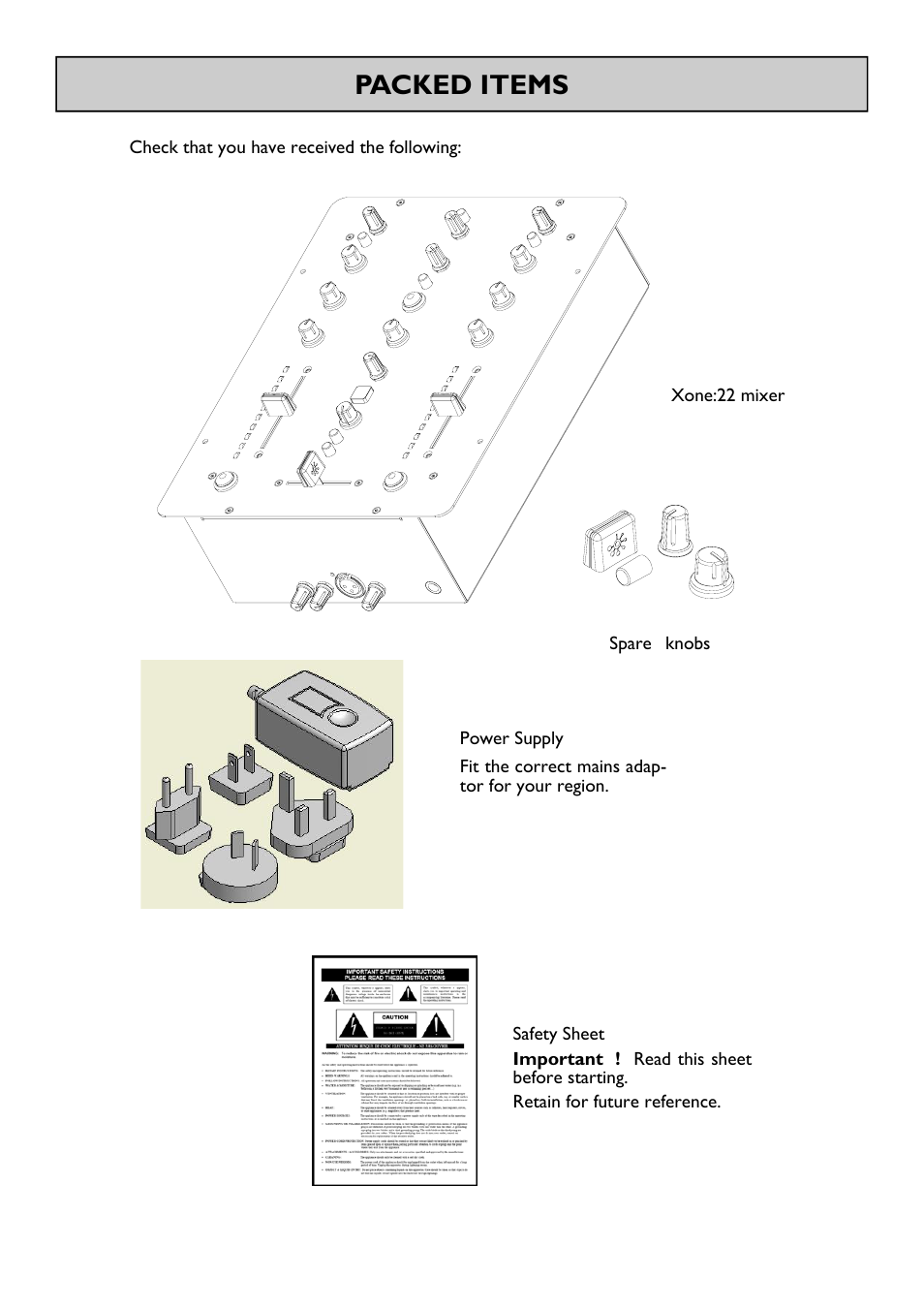 Packed items | Allen&Heath XONE 22 User Manual | Page 3 / 24