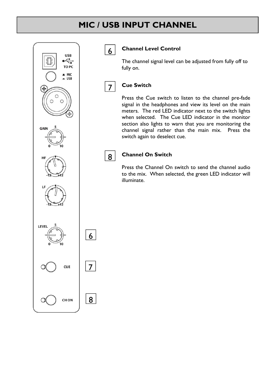 Mic / usb input channel 7 8 6 | Allen&Heath XONE 42 User Manual | Page 10 / 28
