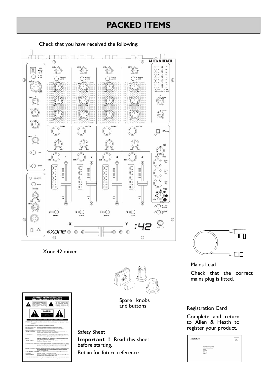 Packed items | Allen&Heath XONE 42 User Manual | Page 3 / 28