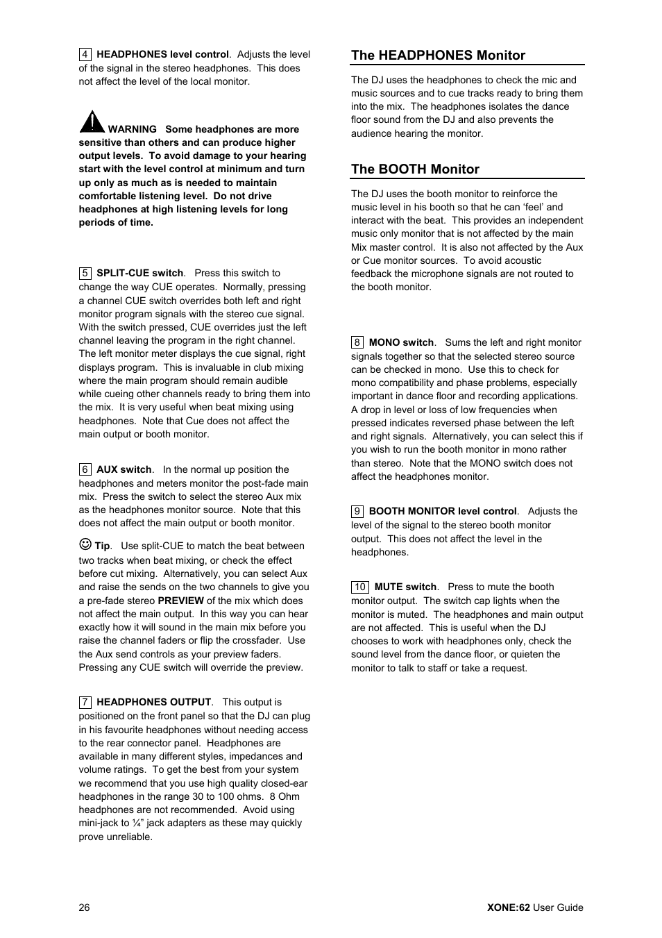 The headphones monitor, The booth monitor | Allen&Heath XONE 62 User Manual | Page 26 / 32