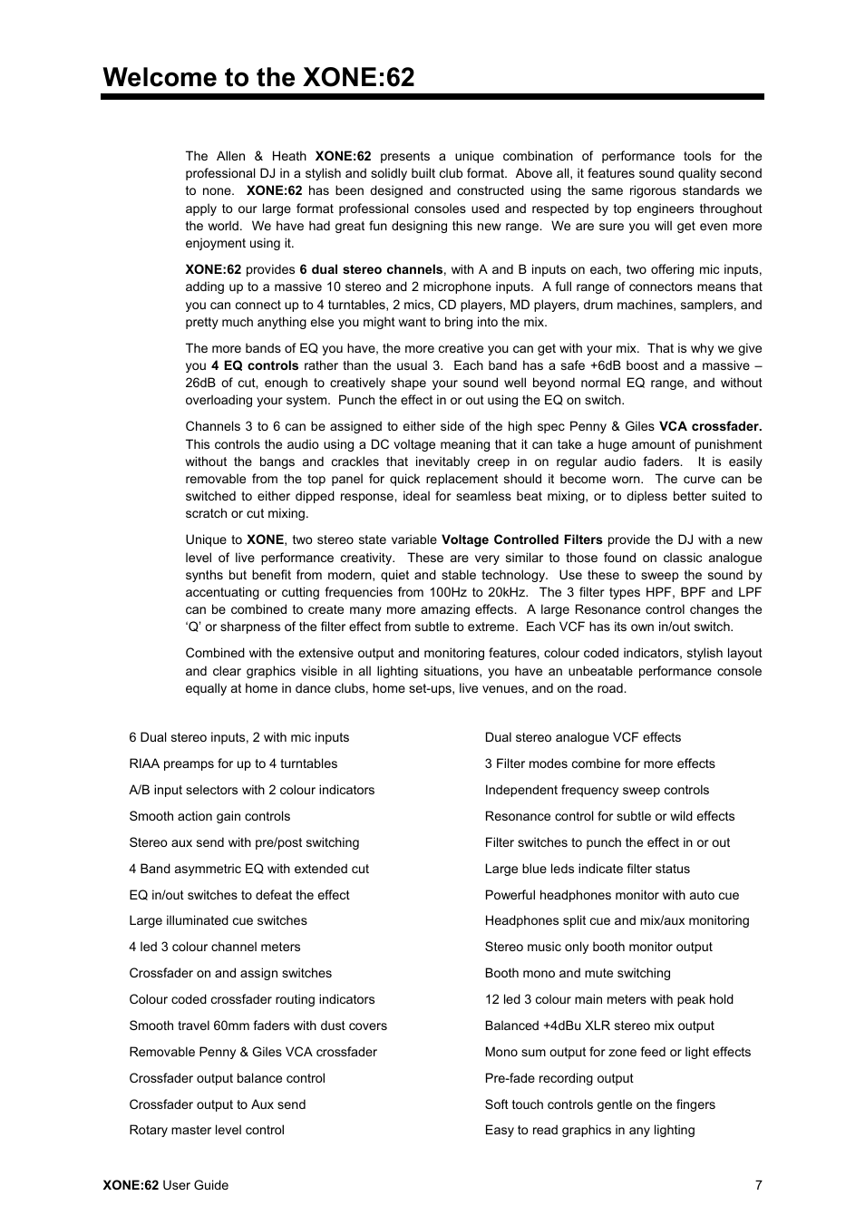 Welcome to the xone:62 | Allen&Heath XONE 62 User Manual | Page 7 / 32