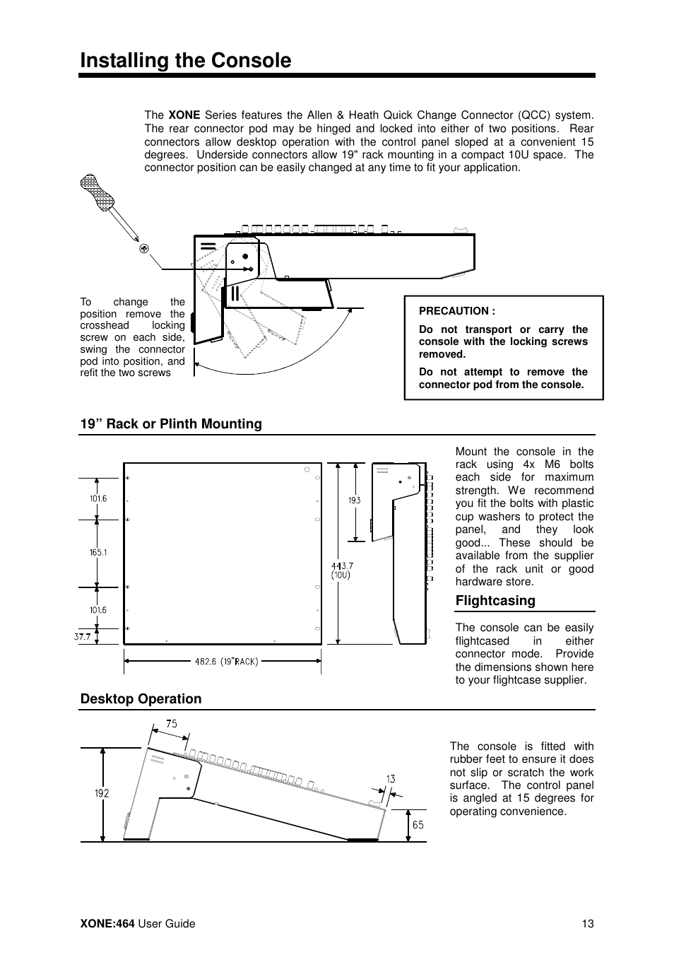 Installing the console | Allen&Heath XONE 464 User Manual | Page 13 / 37