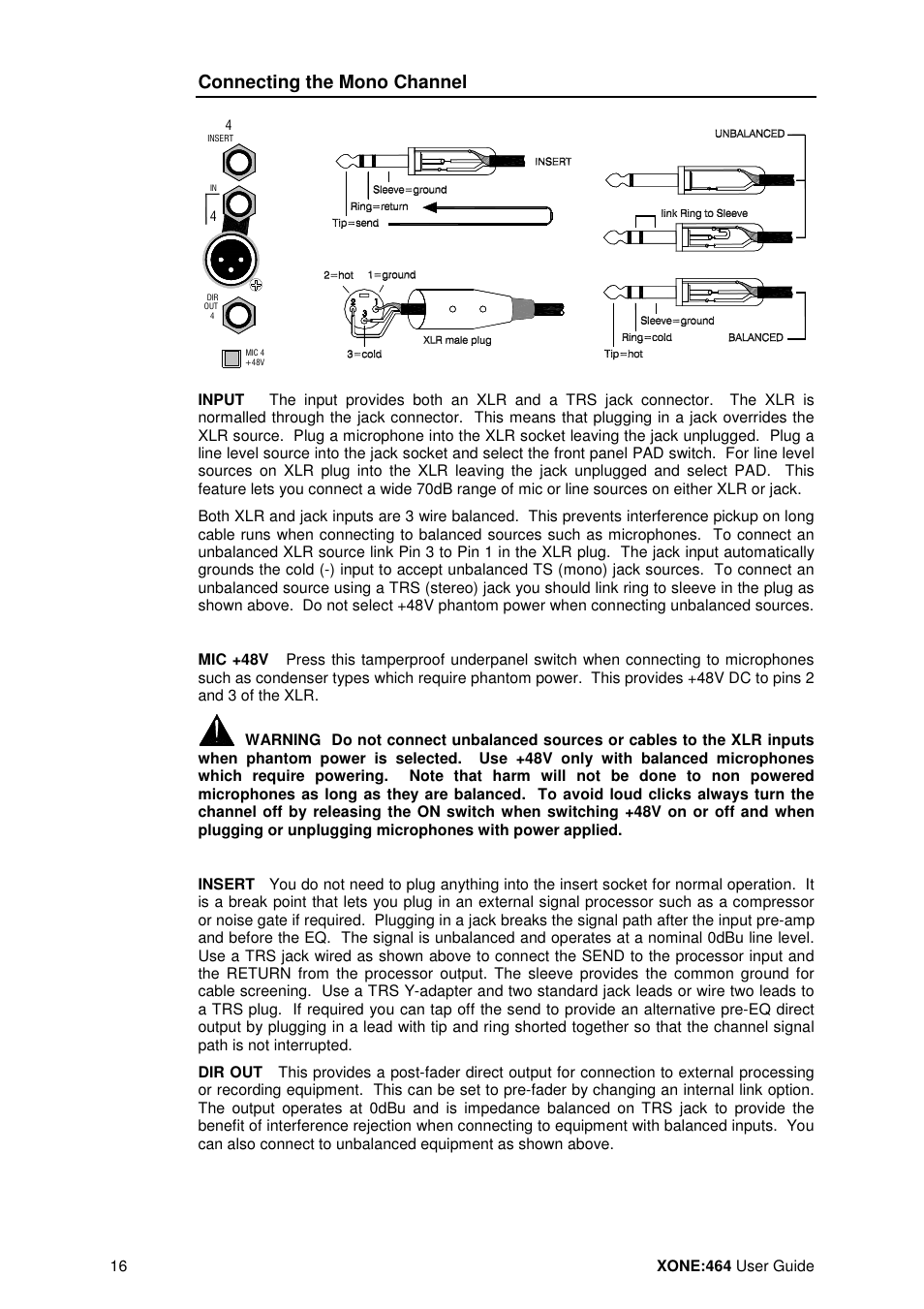 Connecting the mono channel | Allen&Heath XONE 464 User Manual | Page 16 / 37