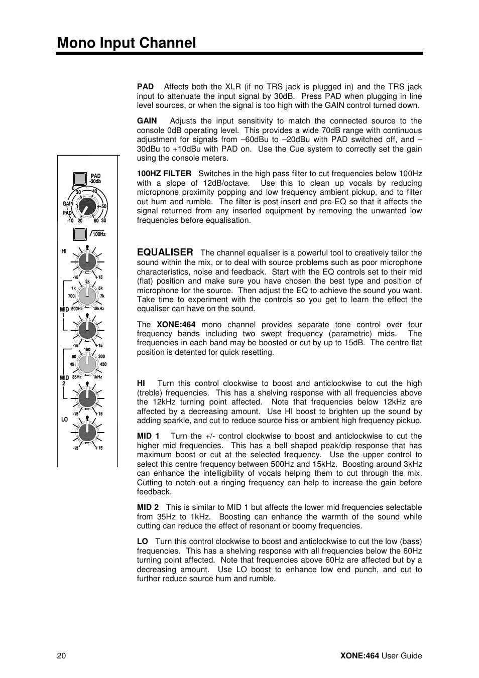 Mono input channel | Allen&Heath XONE 464 User Manual | Page 20 / 37
