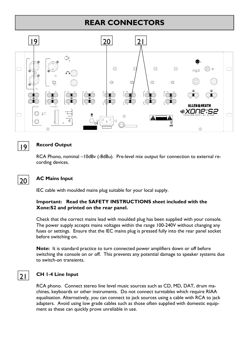 Rear connectors 19 20, Allen & heath 27 xone:s2 user | Allen&Heath XONE S2 User Manual | Page 27 / 32