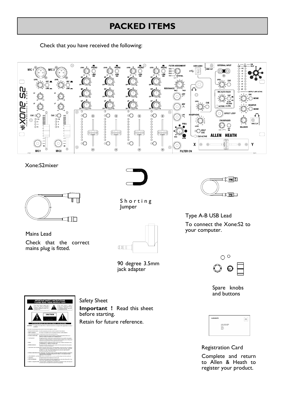 Packed items | Allen&Heath XONE S2 User Manual | Page 3 / 32