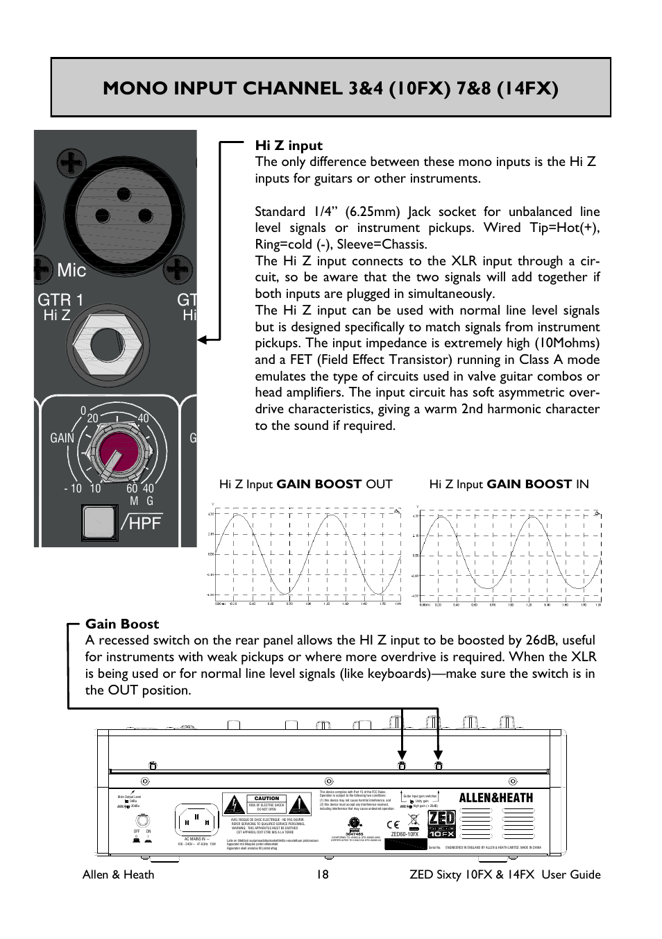 Playback, Ta p, Line | Main mix, Line mic mic mic, Aux mix, Fx to, Gtr 1, Gtr 2 hpf hpf hpf hf mid f lf pan aux fx, Hf mid f lf pan aux fx | Allen&Heath ZED60-14FX User Manual | Page 18 / 36