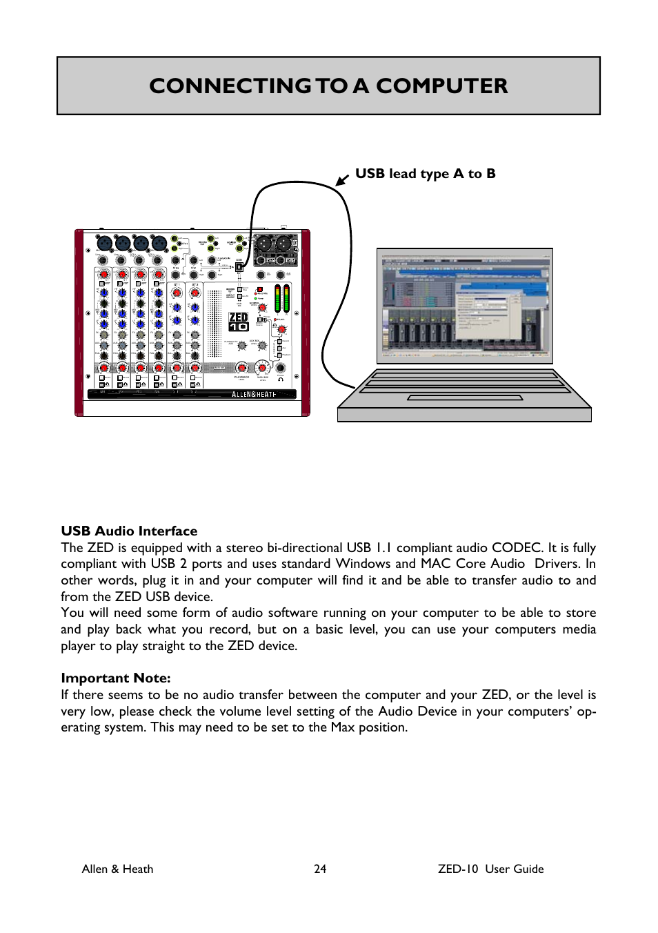 Connecting to a computer, Allen & heath 24 zed-10 user guide | Allen&Heath ZED-10 User Manual | Page 24 / 32