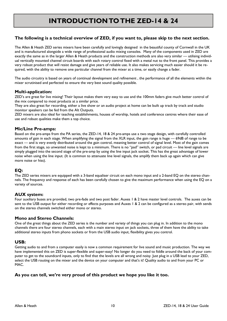 Introduction to the zed-14 & 24 | Allen&Heath ZED-18 User Manual | Page 10 / 32
