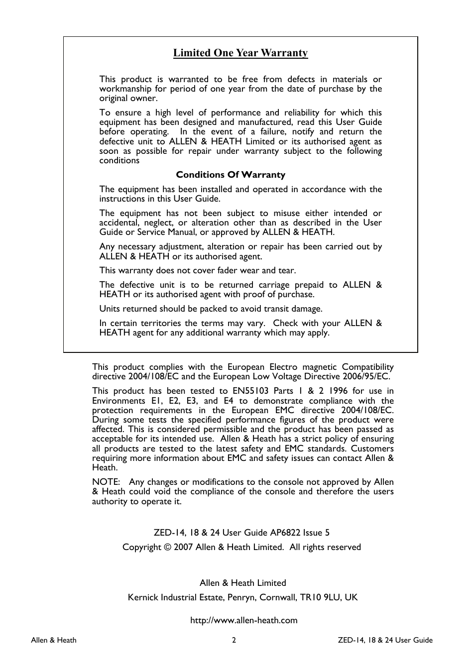Allen&Heath ZED-18 User Manual | Page 2 / 32