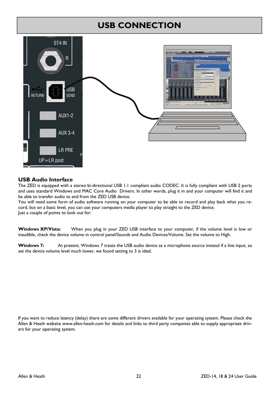 Usb connection | Allen&Heath ZED-18 User Manual | Page 22 / 32