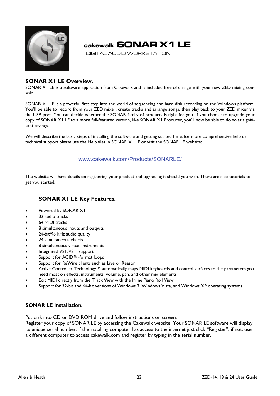 Sonar x1 le | Allen&Heath ZED-18 User Manual | Page 23 / 32