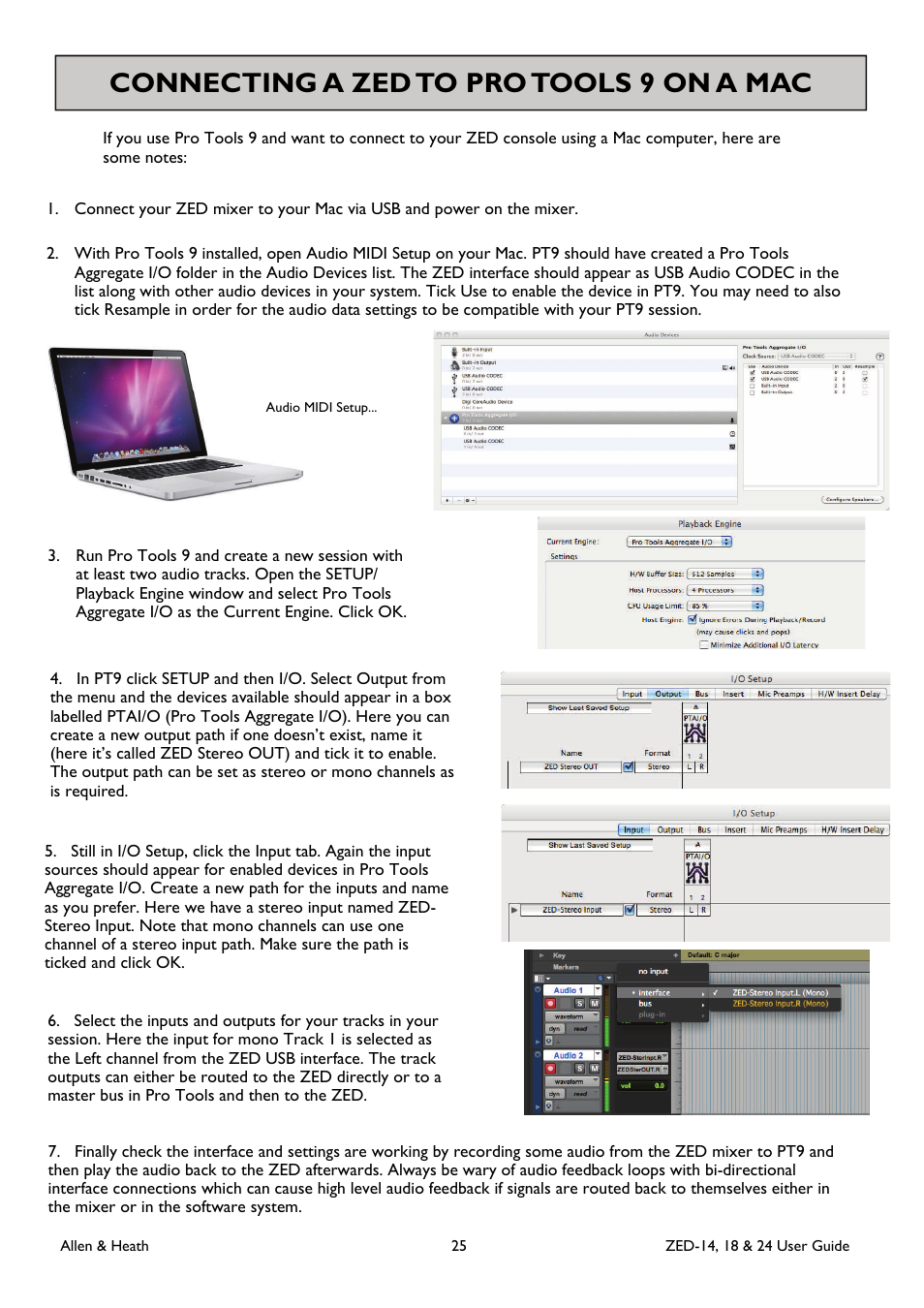 Connecting a zed to pro tools 9 on a mac | Allen&Heath ZED-18 User Manual | Page 25 / 32