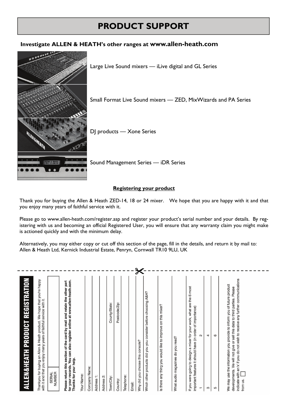 Product support | Allen&Heath ZED-18 User Manual | Page 30 / 32
