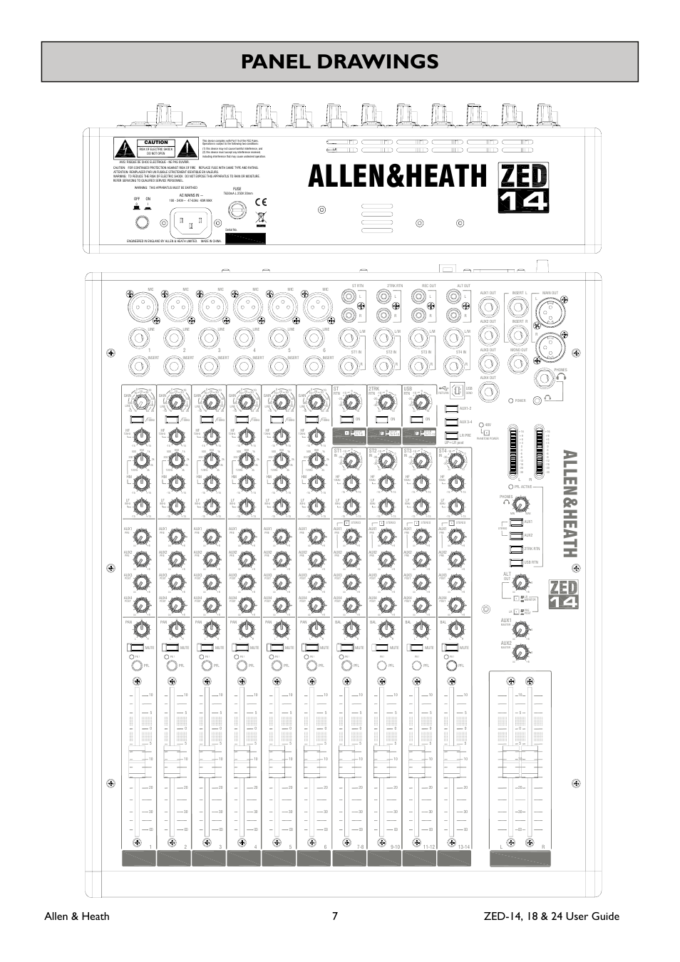 Allen&heath, Panel drawings, Allen h eath | Allen&Heath ZED-18 User Manual | Page 7 / 32