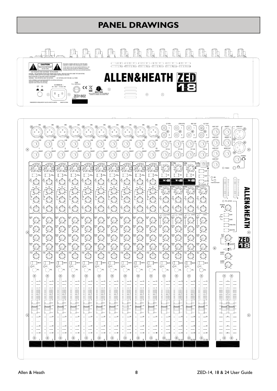 Allen&heath, Panel drawings, Allen h eath | Zed1802 | Allen&Heath ZED-18 User Manual | Page 8 / 32