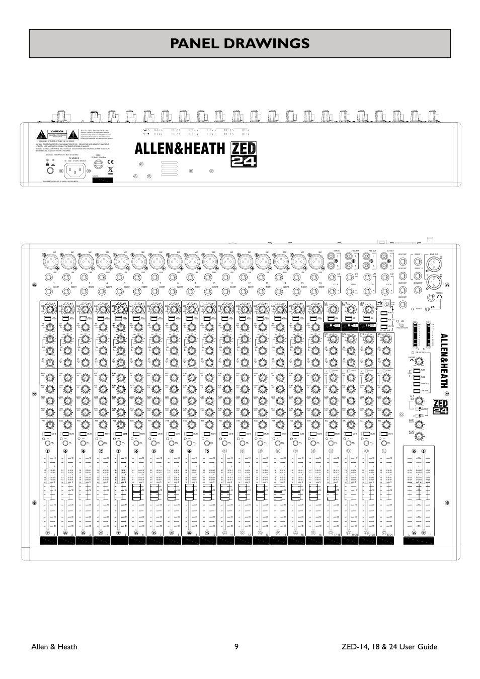 Allen&heath, Panel drawings, Alle n h ea th | Allen&Heath ZED-18 User Manual | Page 9 / 32