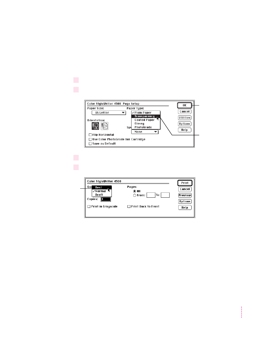 Printing transparencies | Apple Color StyleWriter 4500 User Manual | Page 47 / 137