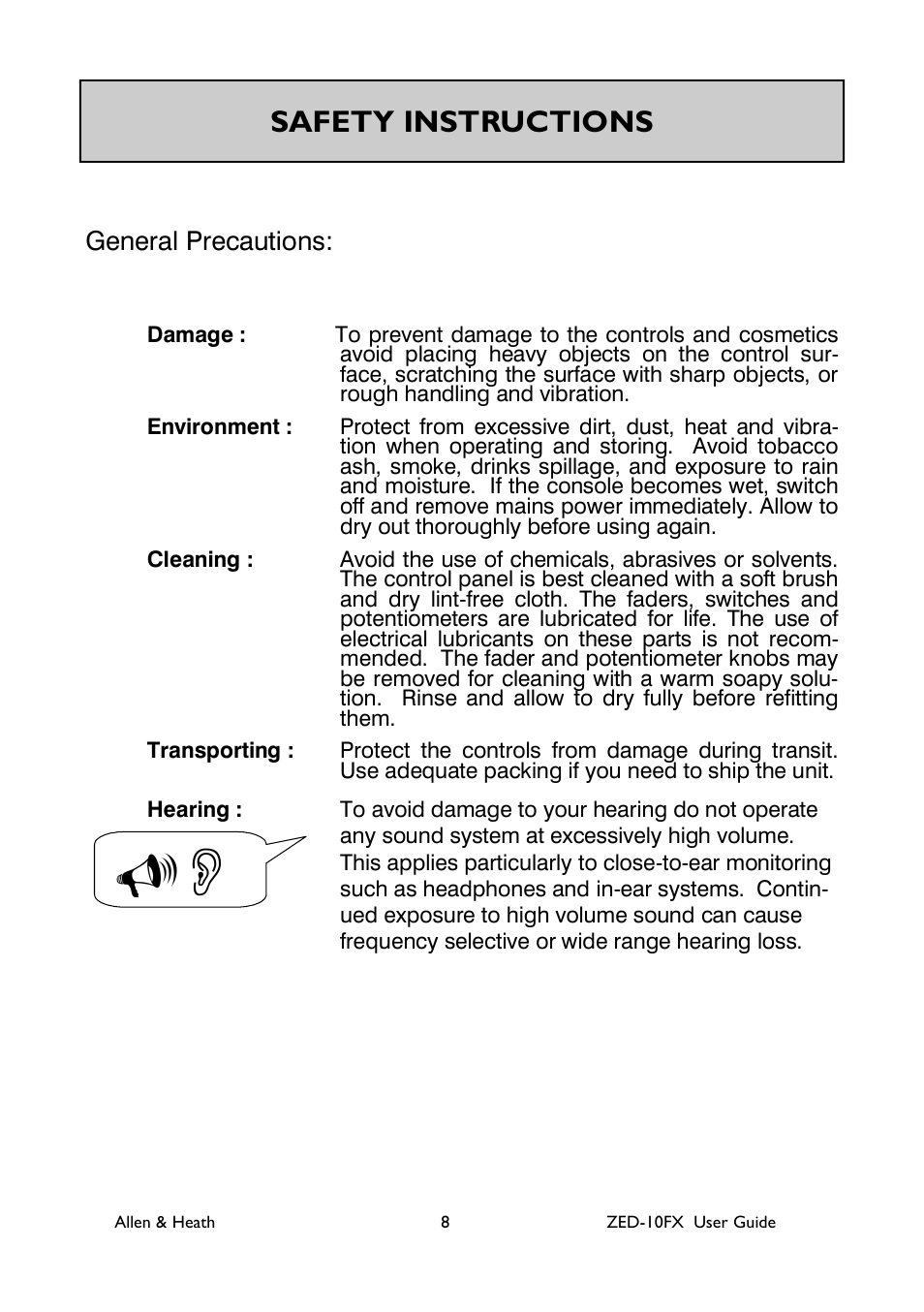 Safety instructions | Allen&Heath ZED-10FX User Manual | Page 8 / 32
