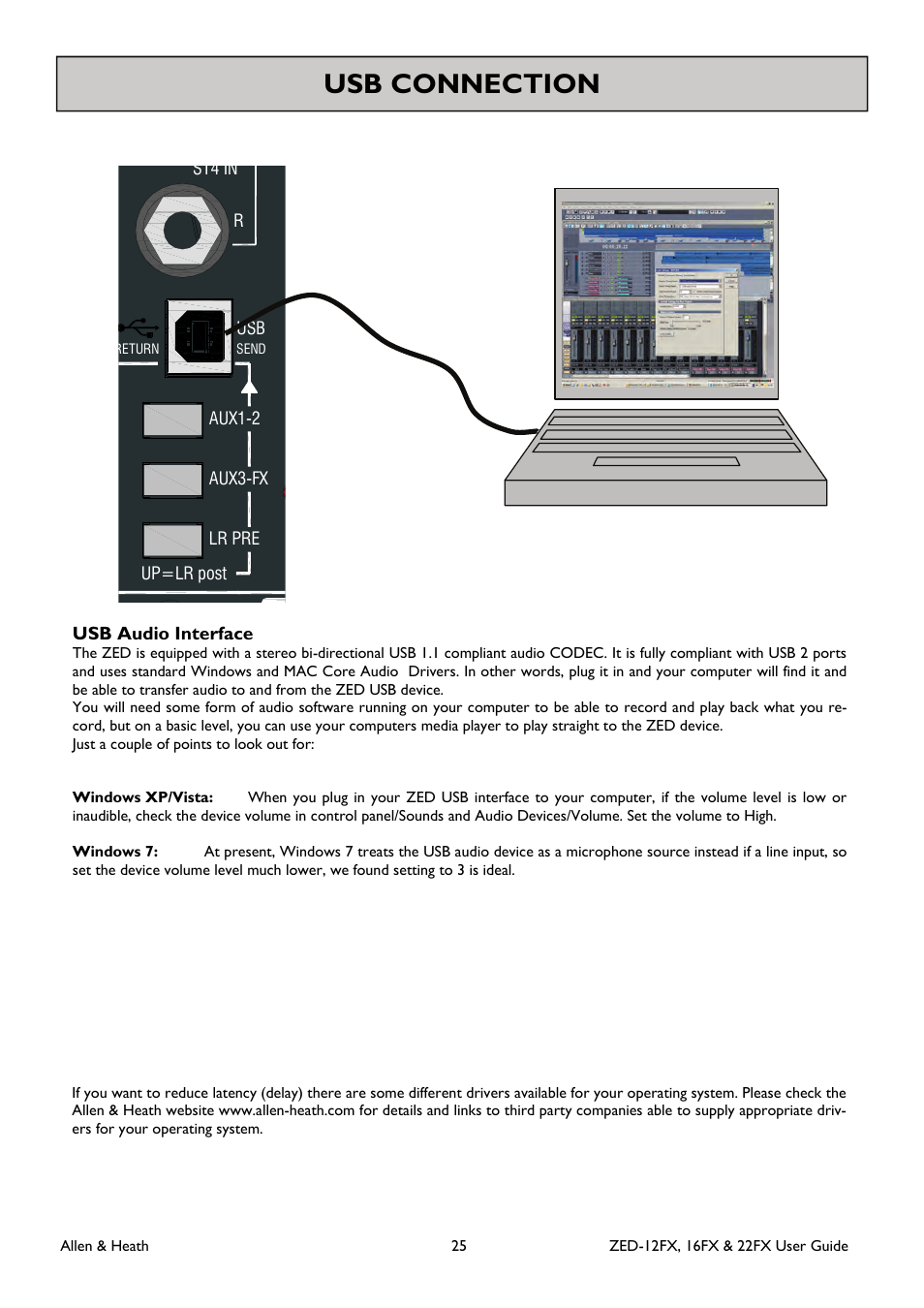 Usb connection | Allen&Heath ZED-16FX User Manual | Page 25 / 36