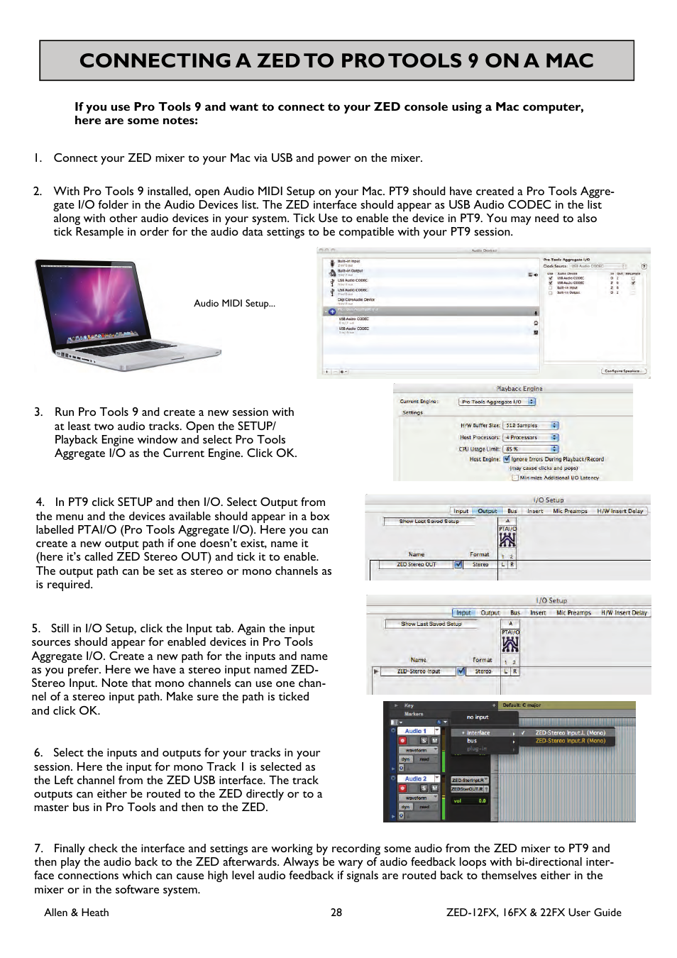 Connecting a zed to pro tools 9 on a mac | Allen&Heath ZED-16FX User Manual | Page 28 / 36