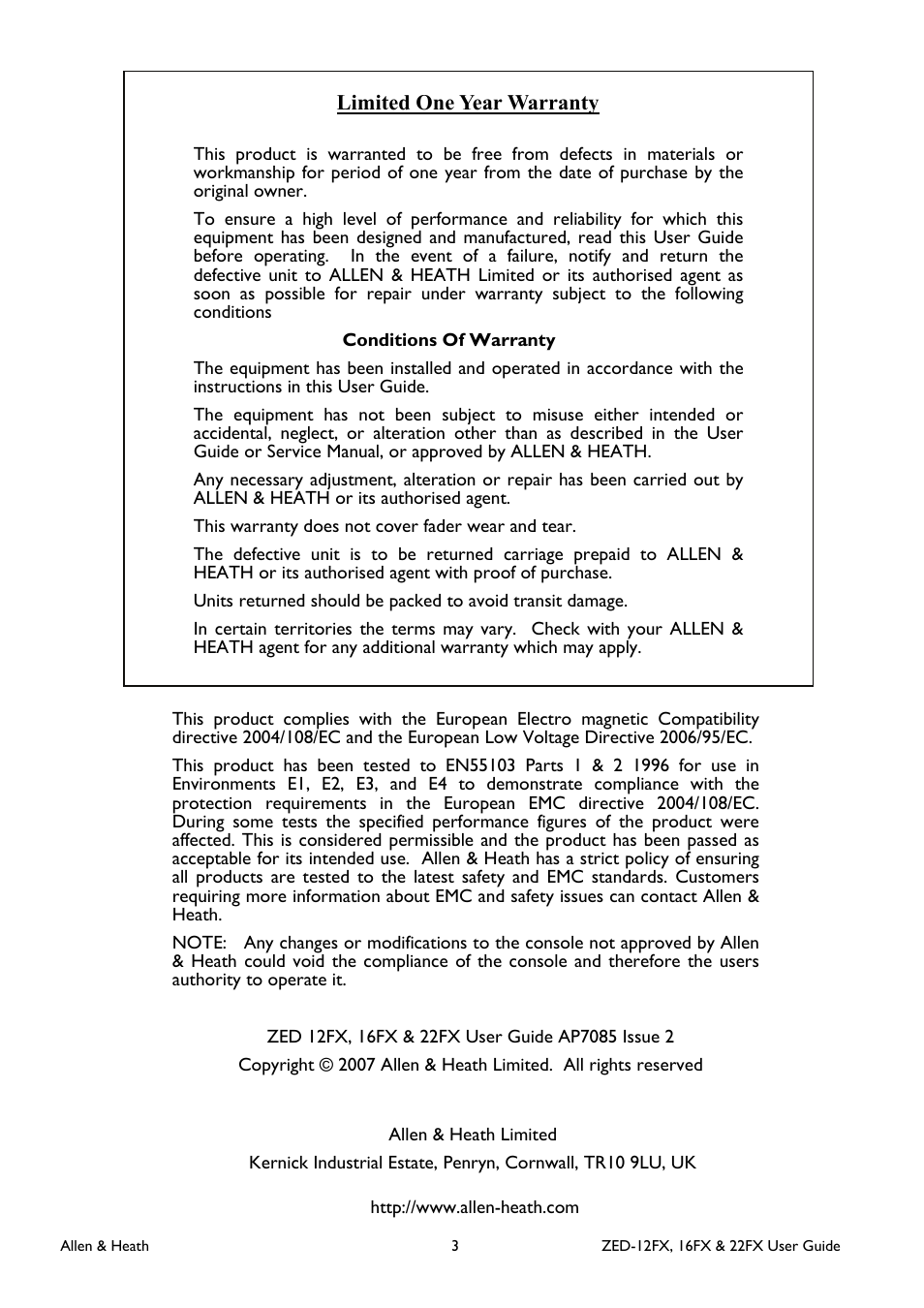 Allen&Heath ZED-16FX User Manual | Page 3 / 36