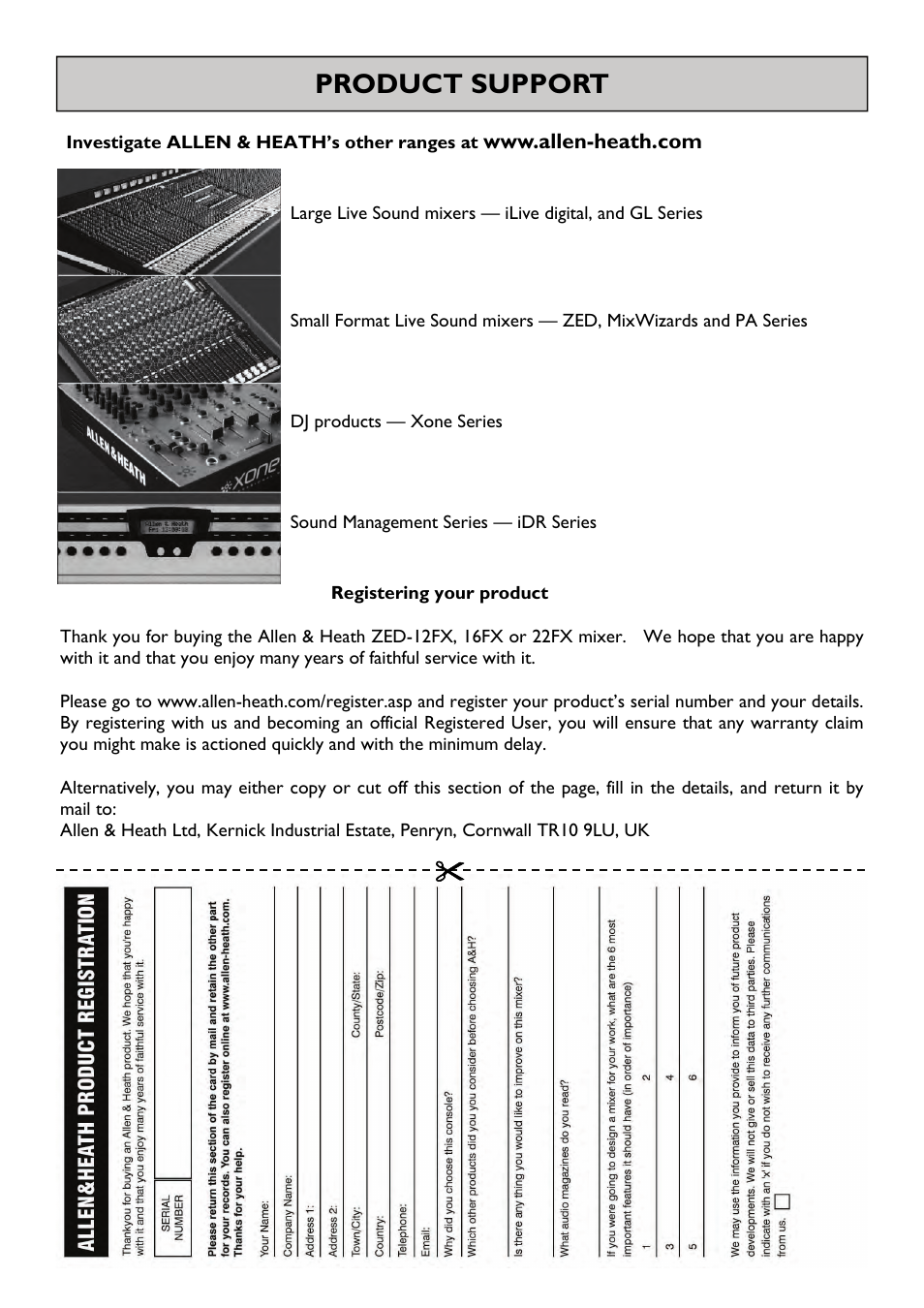 Product support | Allen&Heath ZED-16FX User Manual | Page 32 / 36