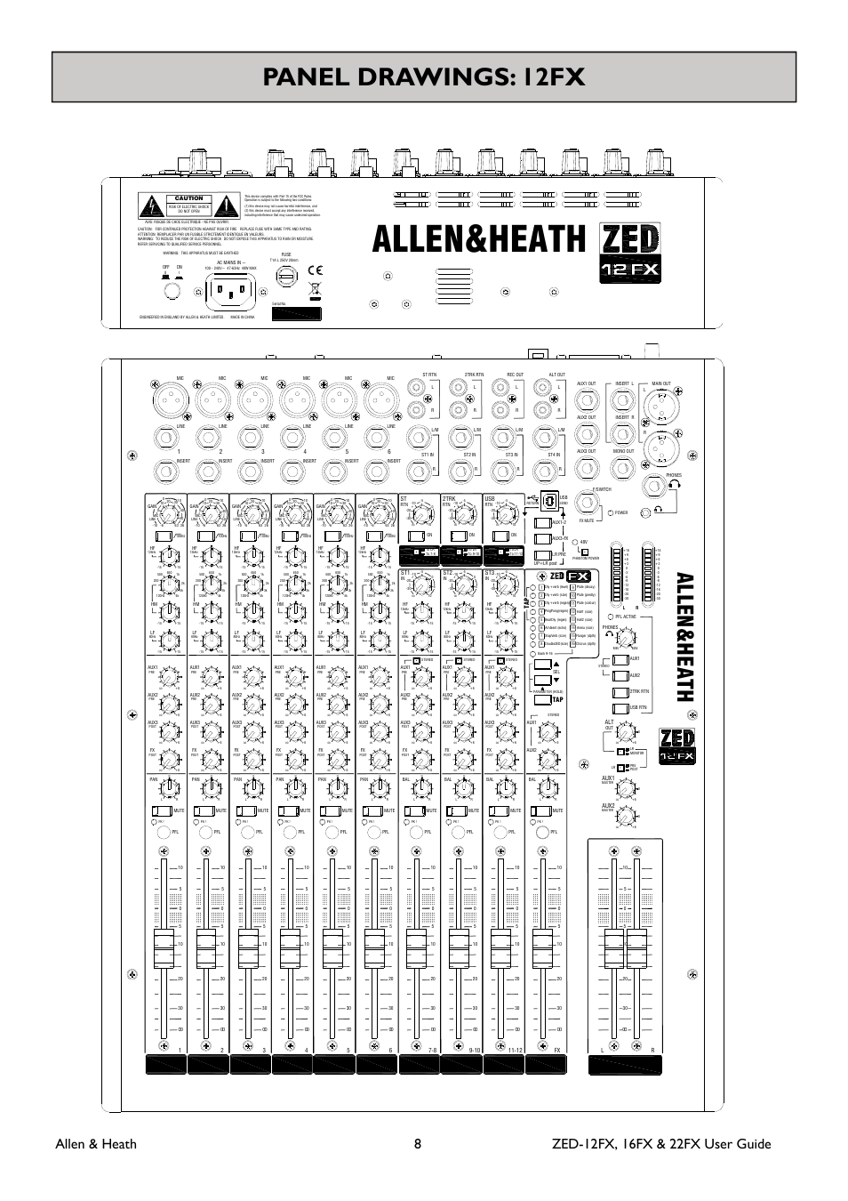 Allen&heath, Panel drawings: 12fx, Allen h eath | Allen&Heath ZED-16FX User Manual | Page 8 / 36