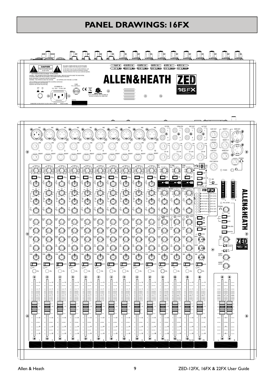 Allen&heath, Panel drawings: 16fx, Allen heath | Allen&Heath ZED-16FX User Manual | Page 9 / 36