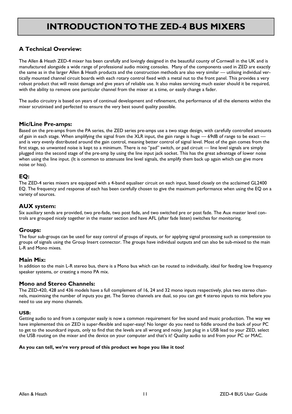 Introduction to the zed-4 bus mixers | Allen&Heath ZED-436 User Manual | Page 11 / 36