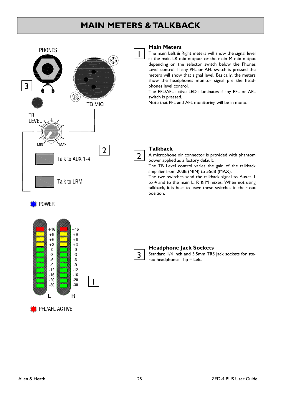 1main meters & talkback 1 | Allen&Heath ZED-436 User Manual | Page 25 / 36