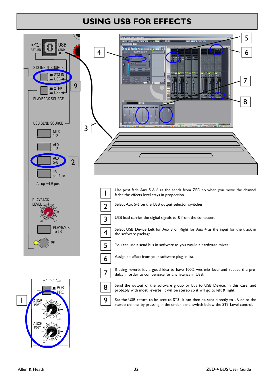 Allen&heath, Using usb for effects | Allen&Heath ZED-436 User Manual | Page 32 / 36